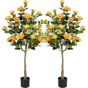 شجرة كاميليا صناعية بطول 4 أقدام من بيلكات مع زهور وردية حريرية، نبات كاميليا صناعي 48 بوصة مع صندوق نابض بالحياة، نباتات زهرة وهمية بوعاء للباب الأمامي لديكور غرفة المعيشة في الشرفة والفناء، قطعتان in Kuwait