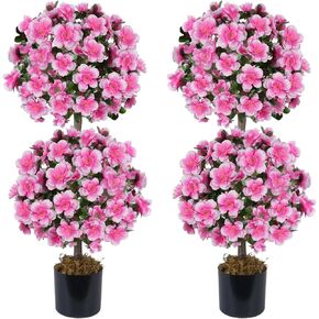 أشجار الكاميليا توبياري الاصطناعية 3FT، مجموعة من 2 كرة توبياري صناعية مع 285 زهرة متفتحة ونباتات وهمية وشجيرات صناعية للشرفة الأمامية الخارجية ديكور مكتب المنزل in Kuwait