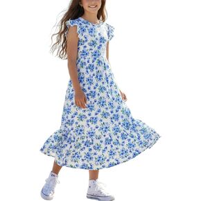 PATPAT Girls Maxi Dress for Kids Spring Summer Tween Girl Floral Casual Short Sleeve Long Dresses with Pockets 5-14 Years in Kuwait