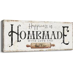 Happiness is Homemade with Love and Butter Sign Funny Kitchen Sign Decor for Counter Pantry Rustic Farmhouse Style Wall Décor Shabby Chic Family Wall Plaque Decoration Housewarming Gift, 6 x 17 Inch in Saudi Arabia