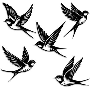 LIYOUYA 5 Pieces Metal Bird Wall Decor - Rustic Farmhouse Room Decor Simple Bird Flock Black Wall Art Home Decor for Living Room, Bedroom, Dining Room, Farmhouse (Black) in Kuwait