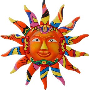 VEWOGARDEN Metal Sun Wall Art Decor Hanging for Indoor Outdoor Home Garden 13" Colorful Sun Face Sculptures & Statues Orange in Kuwait