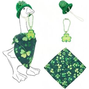 مجموعة أزياء أوزة سطح المكتب لعيد القديس باتريك مع قبعة خضراء متماسكة ووشاح شامروك وقلادة - عطلة محظوظة لديكور تمثال أوزة سلسلة مفاتيح مغناطيسية مقاس 7 بوصات in Kuwait