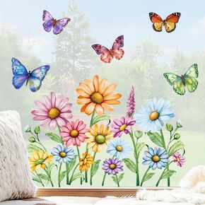 Daisy Flower with Butterfly Window Clings, Window Stickers, 4 Large Reusable PVC Sheets as Glass Decals for Spring Home Decor in Saudi Arabia
