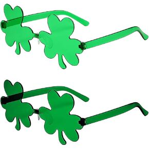 2PCS St. Patrick's Day Green Shamrock Sunglasses Four Leaves Clover Sunglasses for Women Men Irish Lucky Costume(Clover) in Kuwait