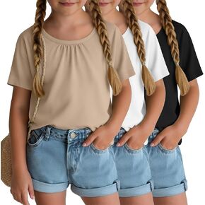 3 Pack Girls Short Sleeve Shirts Loose Fit Crewneck Basic Plain Tops Kids Soft Summer Tee Shirts 5-14 Years in Kuwait