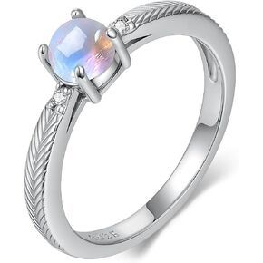 Moonstone Ring Sterling Silver Natural Round Moonstone Engagement Promise Ring for Women in Kuwait