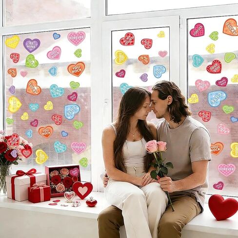 9 ورقات لاصقة لنافذة عيد الحب - ملصقات على شكل قلب للمحادثة الرومانسية، ملصقات نافذة ثابتة قابلة لإعادة الاستخدام للمنزل والمكتب ومستلزمات حفلات الزفاف in Saudi Arabia