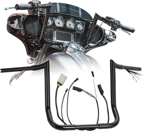 Pre-Wired 1 1/4" Fat Ape Hangers Street Glide Heated Grips Option 14" Rise Handlebars for Harley 2008-2013 Street Glide/Electra Glide/Ultra Limited Bagger Meathook Bar with CAN-Bus/TBW, Black in Kuwait