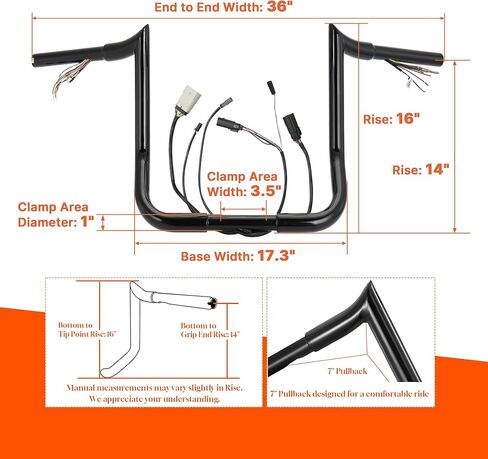 Pre-Wired 1 1/4" Fat Ape Hangers Street Glide Heated Grips Option 14" Rise Handlebars for Harley 2008-2013 Street Glide/Electra Glide/Ultra Limited Bagger Meathook Bar with CAN-Bus/TBW, Black in Kuwait