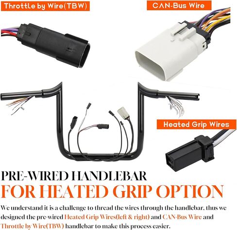 Pre-Wired 1 1/4" Fat Ape Hangers Street Glide Heated Grips Option 14" Rise Handlebars for Harley 2008-2013 Street Glide/Electra Glide/Ultra Limited Bagger Meathook Bar with CAN-Bus/TBW, Black in Kuwait