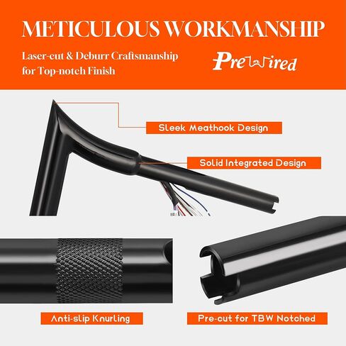 Pre-Wired 1 1/4" Fat Ape Hangers Street Glide Heated Grips Option 14" Rise Handlebars for Harley 2008-2013 Street Glide/Electra Glide/Ultra Limited Bagger Meathook Bar with CAN-Bus/TBW, Black in Kuwait