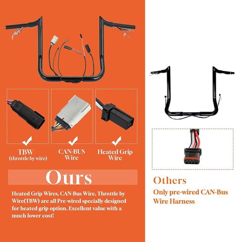 Pre-Wired 1 1/4" Fat Ape Hangers Street Glide Heated Grips Option 14" Rise Handlebars for Harley 2008-2013 Street Glide/Electra Glide/Ultra Limited Bagger Meathook Bar with CAN-Bus/TBW, Black in Kuwait