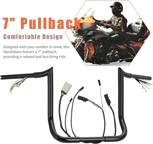 Pre-Wired 1 1/4" Fat Ape Hangers Street Glide Heated Grips Option 14" Rise Handlebars for Harley 2008-2013 Street Glide/Electra Glide/Ultra Limited Bagger Meathook Bar with CAN-Bus/TBW, Black in Kuwait