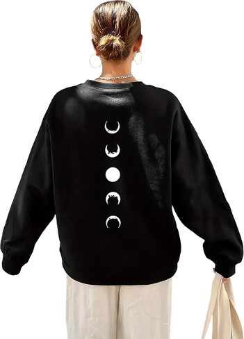 Sweatshirts Graphic for Women Moon Print Crew Neck Long Sleeve Tops Comfy Fall Winter Hoodies Trendy Clothes in Saudi Arabia