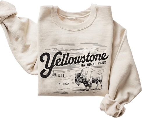 Adult Retro Yellowstone National Park Sweatshirt, Vintage Buffalo Design, Est. 1872, Cream Color, Oversized Fit in Saudi Arabia