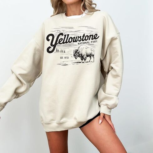 Adult Retro Yellowstone National Park Sweatshirt, Vintage Buffalo Design, Est. 1872, Cream Color, Oversized Fit in Saudi Arabia