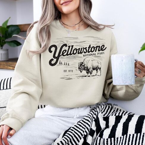 Adult Retro Yellowstone National Park Sweatshirt, Vintage Buffalo Design, Est. 1872, Cream Color, Oversized Fit in Saudi Arabia