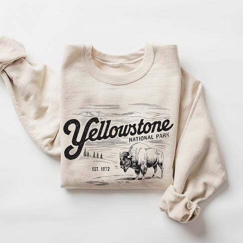 Adult Retro Yellowstone National Park Sweatshirt, Vintage Buffalo Design, Est. 1872, Cream Color, Oversized Fit in Saudi Arabia