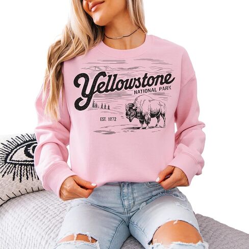 Adult Retro Yellowstone National Park Sweatshirt, Vintage Buffalo Design, Est. 1872, Cream Color, Oversized Fit in Saudi Arabia