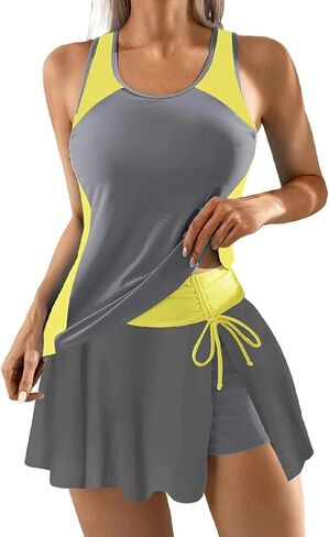 Ruziyoog Women's Athletic Tankini Swimsuit with Skirts Inner Shorts Swimdress Tummy Control Two Piece Bathing Suit Swimwear in Saudi Arabia