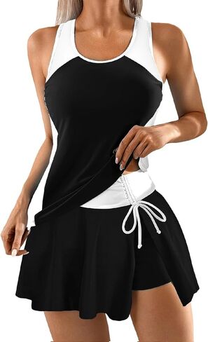 Ruziyoog Women's Athletic Tankini Swimsuit with Skirts Inner Shorts Swimdress Tummy Control Two Piece Bathing Suit Swimwear in Saudi Arabia