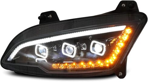 FIT مصابيح أمامية لجهاز العرض LED بالكامل، زوج إشارة هالو وعنبر أبيض متوافق مع PETERBILT 379 378 365 357 KENWORTH W900 T800 T600 Freightliner Classic Western Star 4x6 LED استبدال المصباح in Kuwait