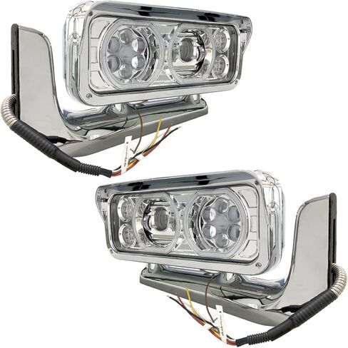 FIT مصابيح أمامية لجهاز العرض LED بالكامل، زوج إشارة هالو وعنبر أبيض متوافق مع PETERBILT 379 378 365 357 KENWORTH W900 T800 T600 Freightliner Classic Western Star 4x6 LED استبدال المصباح in Kuwait