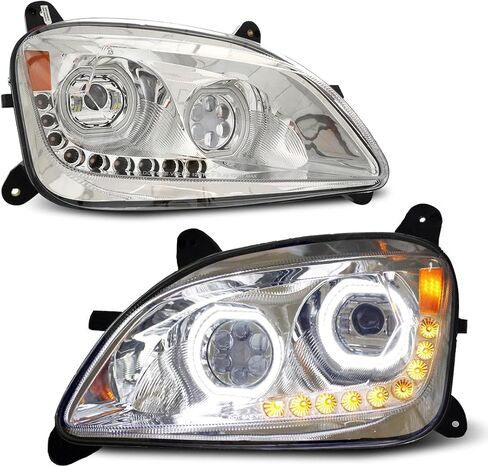 FIT مصابيح أمامية لجهاز العرض LED بالكامل، زوج إشارة هالو وعنبر أبيض متوافق مع PETERBILT 379 378 365 357 KENWORTH W900 T800 T600 Freightliner Classic Western Star 4x6 LED استبدال المصباح in Kuwait