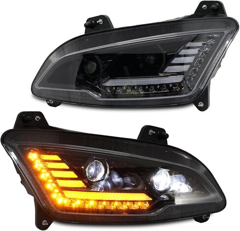 FIT مصابيح أمامية لجهاز العرض LED بالكامل، زوج إشارة هالو وعنبر أبيض متوافق مع PETERBILT 379 378 365 357 KENWORTH W900 T800 T600 Freightliner Classic Western Star 4x6 LED استبدال المصباح in Kuwait