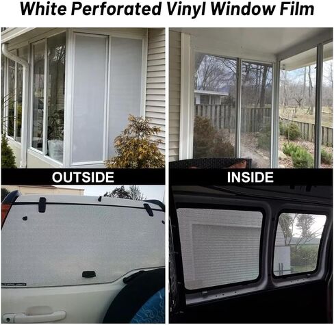 LZLRUN One Way Perforated White Vinyl Privacy Window Film Adhesive Glass Wrap Roll (12" x 48") in Saudi Arabia