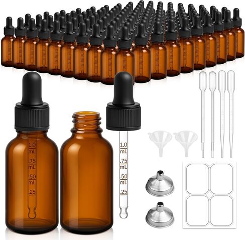 Bumobum 99 Pack, 1 oz Glass Dropper Bottle for Essential OIls, 30 ML Amber Empty Tincture Bottles with Dropper for Serum Hair Cuctile Body Oils Bulk for Storage in Kuwait