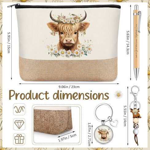 7 Pcs Highland Cow Lover Presents Set for Women Just a Girl Who Loves Highland Cow Keychain Makeup Bag Canvas Bag Notebook Pen Socks for Coworker Teacher Sister Animal Lover in Saudi Arabia