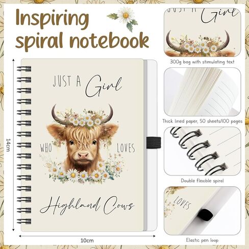 7 Pcs Highland Cow Lover Presents Set for Women Just a Girl Who Loves Highland Cow Keychain Makeup Bag Canvas Bag Notebook Pen Socks for Coworker Teacher Sister Animal Lover in Saudi Arabia