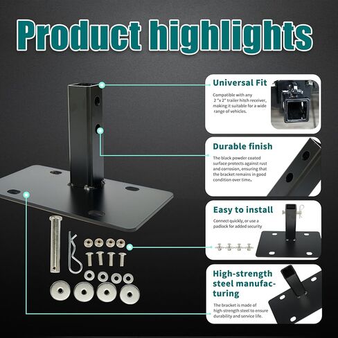 Legines Hitch Mount License Plate Holder Bracket – Heavy-Duty 5.2 mm Steel, Compatible with 2-inch Hitch Receivers，Anti-Rust Coating, No-Drill Universal Fit for Truck/SUV/RV Receiver in Saudi Arabia