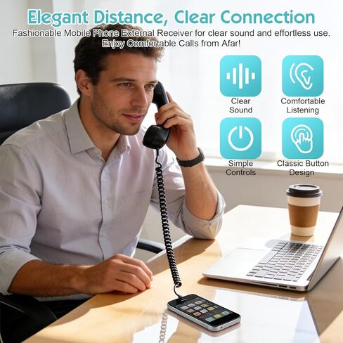سماعة هاتف ريترو، سماعة هاتف سلكية عتيقة مع قابس من النوع C، مكالمات عالية الدقة، التحكم في مستوى الصوت للهواتف الذكية - ملحق مكتب ممتع (أسود) in Kuwait
