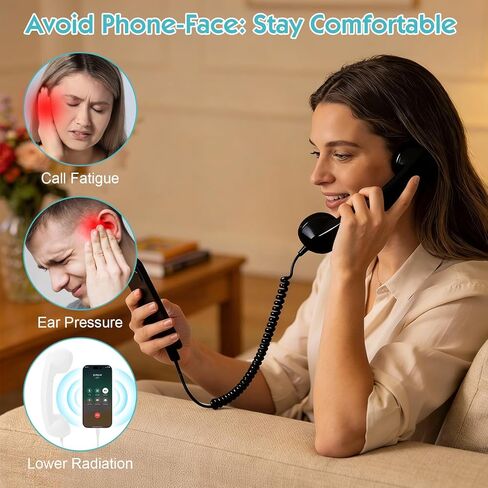 سماعة هاتف ريترو، سماعة هاتف سلكية عتيقة مع قابس من النوع C، مكالمات عالية الدقة، التحكم في مستوى الصوت للهواتف الذكية - ملحق مكتب ممتع (أسود) in Kuwait