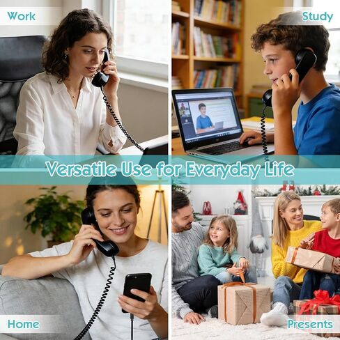 سماعة هاتف ريترو، سماعة هاتف سلكية عتيقة مع قابس من النوع C، مكالمات عالية الدقة، التحكم في مستوى الصوت للهواتف الذكية - ملحق مكتب ممتع (أسود) in Kuwait