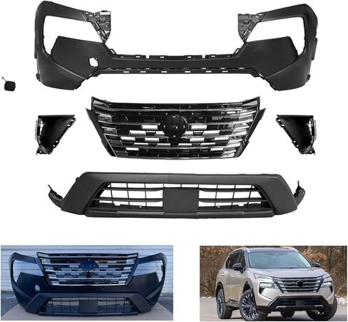 طقم شبكة غطاء المصد الأمامي الكامل من MGWILL متوافق مع 2024 2025 Nissan Rogue S، SL، SV، Platinum 1.5L مع شبكة علوية، مع فتحة خطاف سحب، بدون فتحات مستشعر in Saudi Arabia