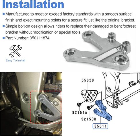 Left Front Footrest Bracket 35011-1874 Compatible with Kawasaki Ninja ZX-6R 1998-2002,Ninja ZX-9R 1998-2003,ZZR600 2005-2008 in Saudi Arabia