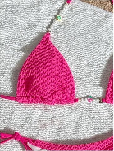 Floerns Women's Bikini Sets Textured Triangle Halter Swimsuit Tie Side String 2 Piece Bathing Suit in Saudi Arabia