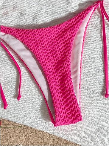 Floerns Women's Bikini Sets Textured Triangle Halter Swimsuit Tie Side String 2 Piece Bathing Suit in Saudi Arabia