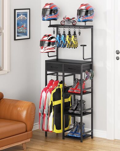 Freestanding Motorcycle Helmet Holder, Motorcycle Helmet Storage Rack & Gear Organizer, All-in-One Motorcycle Accessories with Helmet Hangers, Glove Hooks, Shoe Racks and Drawers in Saudi Arabia