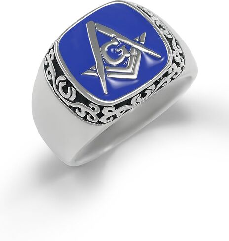 The Collegiate Standard Mason Ring- Sterling Silver with Square and Compass & Blue Enamel in Saudi Arabia