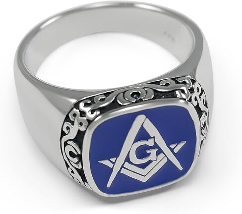 The Collegiate Standard Mason Ring- Sterling Silver with Square and Compass & Blue Enamel in Saudi Arabia