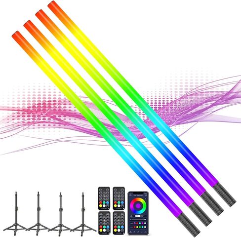 4Pack RGB Tube Light Bar(4FT) with Light Stand, Battery Powered LED Video Light Wand Stick for DJ Lighting, Dance Club and Photography Lighting in Kuwait