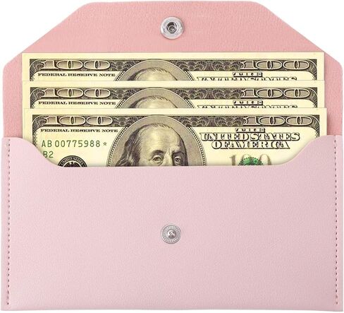 Teaaha Cash Wallet Genuine Leather Money Stuffing Wallets Organizer Reusable Budget Envelope Wallet Retro Clutch Wallets for Men Women Cash Check Billing, Minimalist Design (Pink) in Saudi Arabia