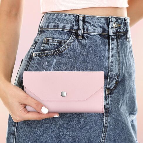 Teaaha Cash Wallet Genuine Leather Money Stuffing Wallets Organizer Reusable Budget Envelope Wallet Retro Clutch Wallets for Men Women Cash Check Billing, Minimalist Design (Pink) in Saudi Arabia