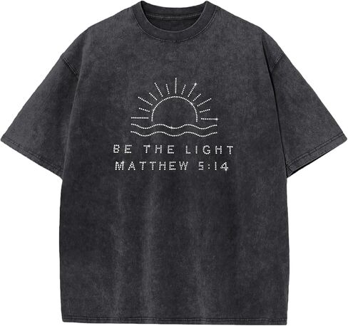 Mens Christian Be The Light Shirts Jesus Faith Religious God Bible Verse Tshirts Rhinestone Oversized Graphic Tees in Kuwait