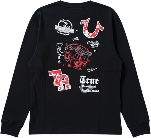 True Religion Men's Scattered Graphics Long Sleeve Tee in Jet Black 700823 in Saudi Arabia